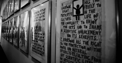 Image by Zack Lee, used under Creative Commons license. Photo of framed representations of each human right included in the Declaration of Human Rights at UN. image linking to Online violence against women and girls: APC oral statement at the Human Rights Council 38th session