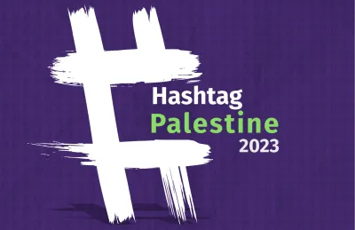 Hashtag Palestine 2023 Annual Report by 7amleh image linking to 7amleh’s Hashtag Palestine 2023 report shows real-world consequences of digital rights violations
